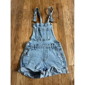 Judy Blue Womens Medium Denim Overalls Light Wash Distressed Shorts Size M